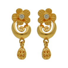 Floral Pattern Gold Stud with Bead Drops